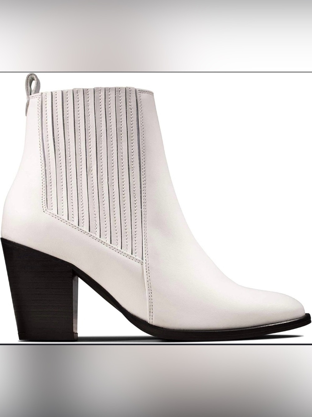Clarks White Leather Ankle Boot with Block Heel